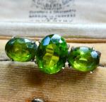 Edwardian Green Rhinestone Silver Brooch Pin