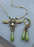 Art Nouveau Dragonfly Charm Pendant Necklace and Earrings Set