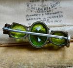 Edwardian Green Rhinestone Silver Brooch Pin