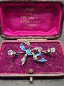 Sterling Silver 935 Enamel Bow Brooch