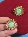 Vintage Moon Face Sunflower Gold Stud Earrings