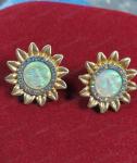 Vintage Moon Face Sunflower Gold Stud Earrings