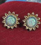 Vintage Moon Face Sunflower Gold Stud Earrings