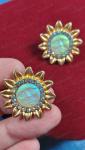 Vintage Moon Face Sunflower Gold Stud Earrings