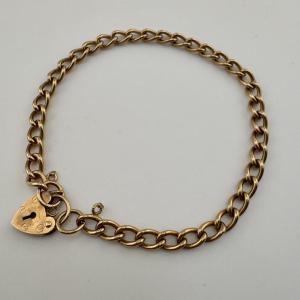 9ct Gold Antique Curb Bracelet - 7in, 4.5mm Wide