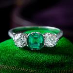 Edwardian Emerald Diamond Trilogy Ring 0.75ct
