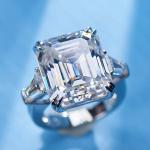 Emerald Moissanite Three Stone Engagement Ring