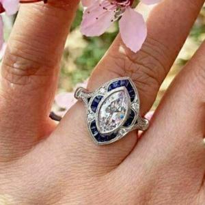Art Deco Diamond Sapphire 14K White Gold Ring
