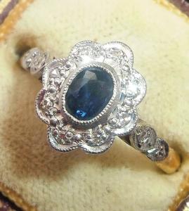 Art Deco 18ct Gold Platinum Sapphire Diamond Ring