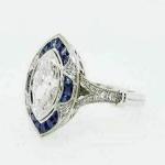 Art Deco Diamond Sapphire 14K White Gold Ring