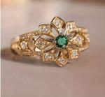Vintage Filigree Flower Ring with Emerald Green Jewel