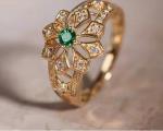 Vintage Filigree Flower Ring with Emerald Green Jewel