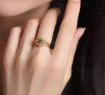 Vintage Filigree Flower Ring with Emerald Green Jewel