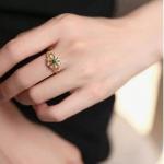 Vintage Filigree Flower Ring with Emerald Green Jewel