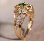 Vintage Filigree Flower Ring with Emerald Green Jewel