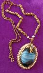 Art Deco Goldtone Filigree Necklace with Blue Glass