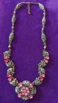 Vintage Art Deco Silvertone Filigree Necklace with Pink Glass