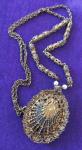 Art Deco Goldtone Filigree Necklace with Blue Glass