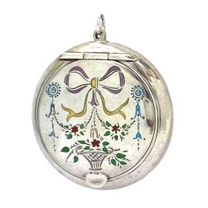 Vintage Silver Enamel Compact Pendant Locket
