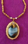 Art Deco Goldtone Filigree Necklace with Blue Glass