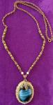 Art Deco Goldtone Filigree Necklace with Blue Glass