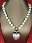 Pearly Heart Pendant Necklace Vintage Costume Jewellery