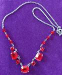 Art Deco Silvertone Necklace with Red Czech Glass