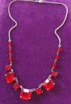 Art Deco Silvertone Necklace with Red Czech Glass