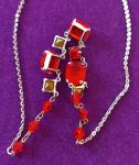 Art Deco Silvertone Necklace with Red Czech Glass