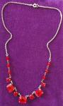 Art Deco Silvertone Necklace with Red Czech Glass