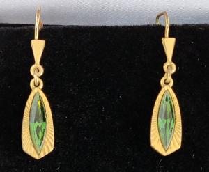 Vintage Art Deco Gilt Green Paste Dangly Earrings