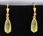 Vintage Art Deco Gilt Green Paste Dangly Earrings