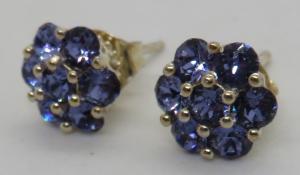 Vintage Art Deco Tanzanite Flower Stud Earrings