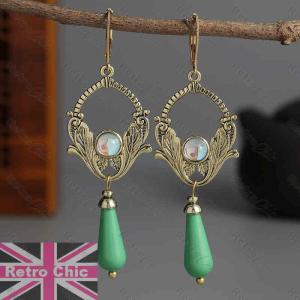 Vintage Green Gem Dropper Chandelier Earrings