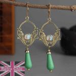Vintage Green Gem Dropper Chandelier Earrings