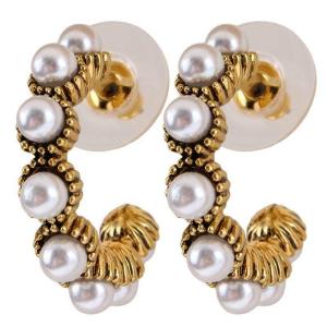 Gold Filled Semi Hoop "C" Shaped Pearl Earrings