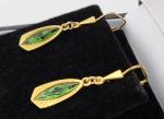 Vintage Art Deco Gilt Green Paste Dangly Earrings