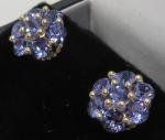 Vintage Art Deco Tanzanite Flower Stud Earrings