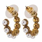 Gold Filled Semi Hoop "C" Shaped Pearl Earrings