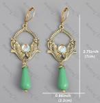 Vintage Green Gem Dropper Chandelier Earrings