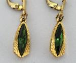 Vintage Art Deco Gilt Green Paste Dangly Earrings