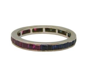 Vintage 1920s Platinum Ruby Sapphire Eternity Ring