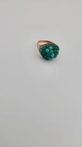 Victorian 9K Gold Silver Turquoise Bombe Ring