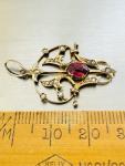Edwardian 9k Gold Amethyst & Seed Pearl Pendant