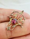 Edwardian 9k Gold Amethyst & Seed Pearl Pendant