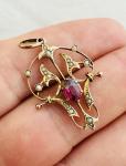 Edwardian 9k Gold Amethyst & Seed Pearl Pendant