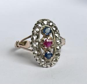 Art Deco 14ct Gold Diamond Ruby Sapphire Ring