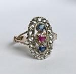 Art Deco 14ct Gold Diamond Ruby Sapphire Ring