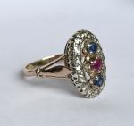 Art Deco 14ct Gold Diamond Ruby Sapphire Ring