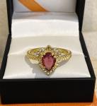Antique Gold Plated Heart Ring with Ruby Stone